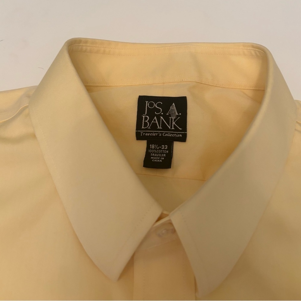 Jos. A. Bank Traveler’s Collection Men’s Dress Shirt 18.5 33 Yellow Cotton - Picture 2 of 6